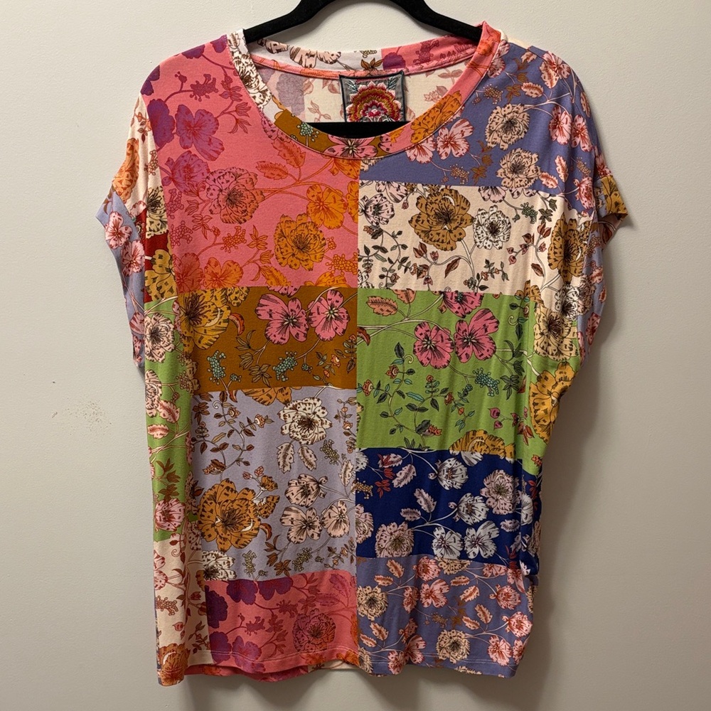 Johnny Was Multicolor Patchwork Short Sleeve Top - image 3